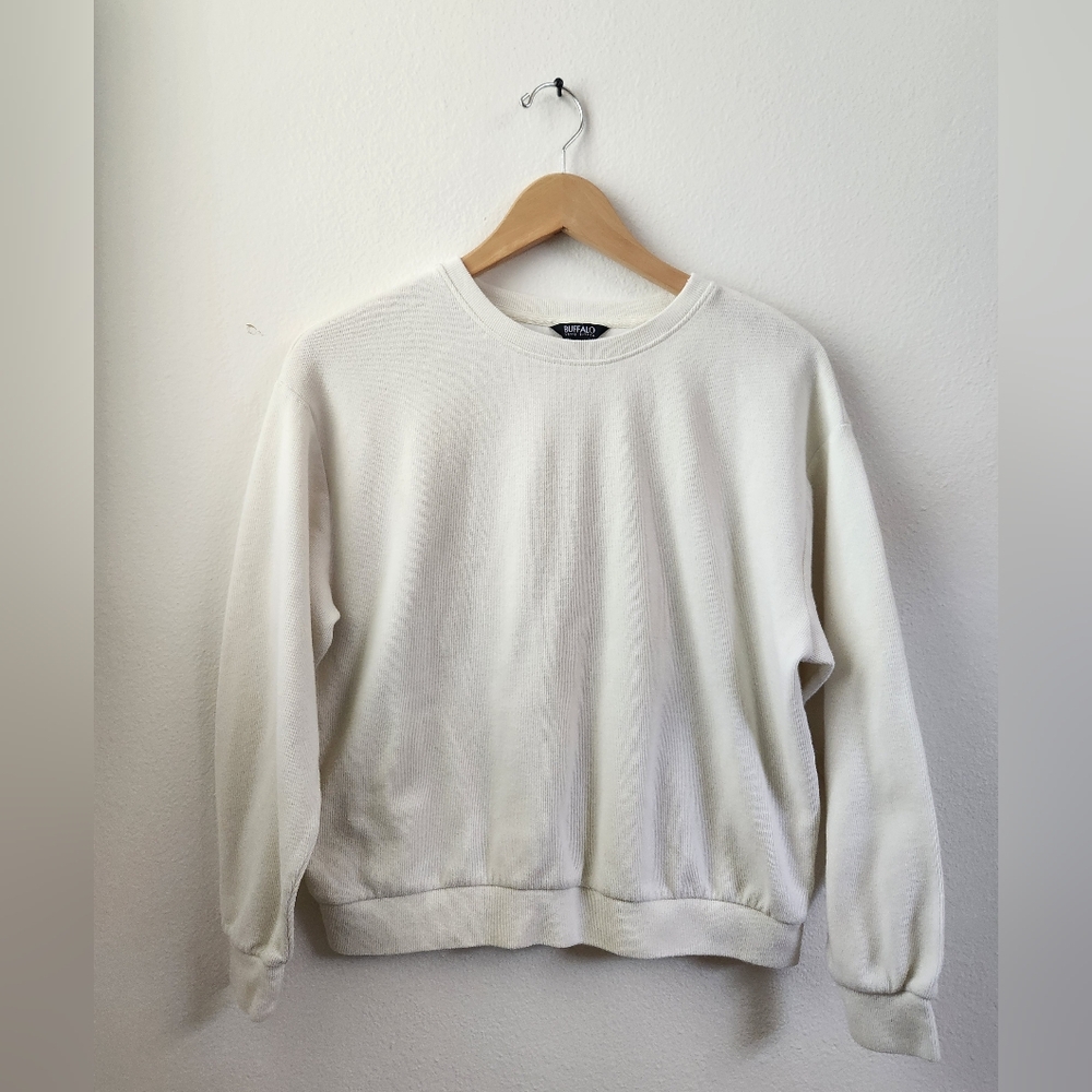 Buffalo David Bitton‎ Pullover Crewneck Relaxed Fit Sweatshirt Cream Size Small